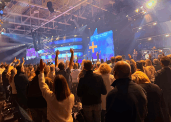 Participants gather for worship at the MEHR conference in Augsburg, Germany, Jan. 3–6, 2026.