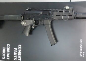 A Russian PPK-20 submachine gun on display.