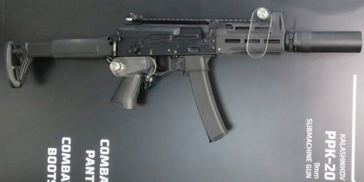 A Russian PPK-20 submachine gun on display.