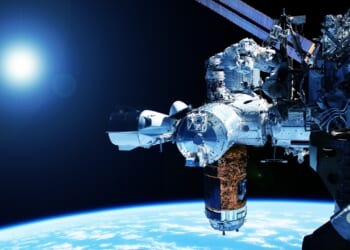 The International Space Station in orbit.