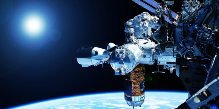 The International Space Station in orbit.