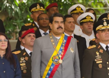 Nicolas Maduro at a military parade.