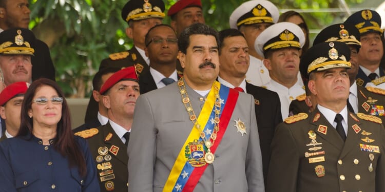 Nicolas Maduro at a military parade.