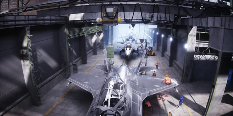 An assembly line for the F-35 fighter jet.
