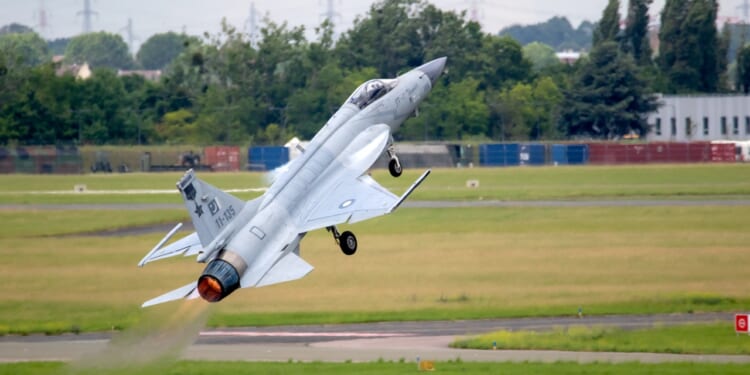 A Pakistani JF-17 fighter taking off.
