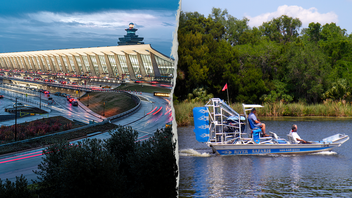 Dulles Airport and an airboat on the Homosassa