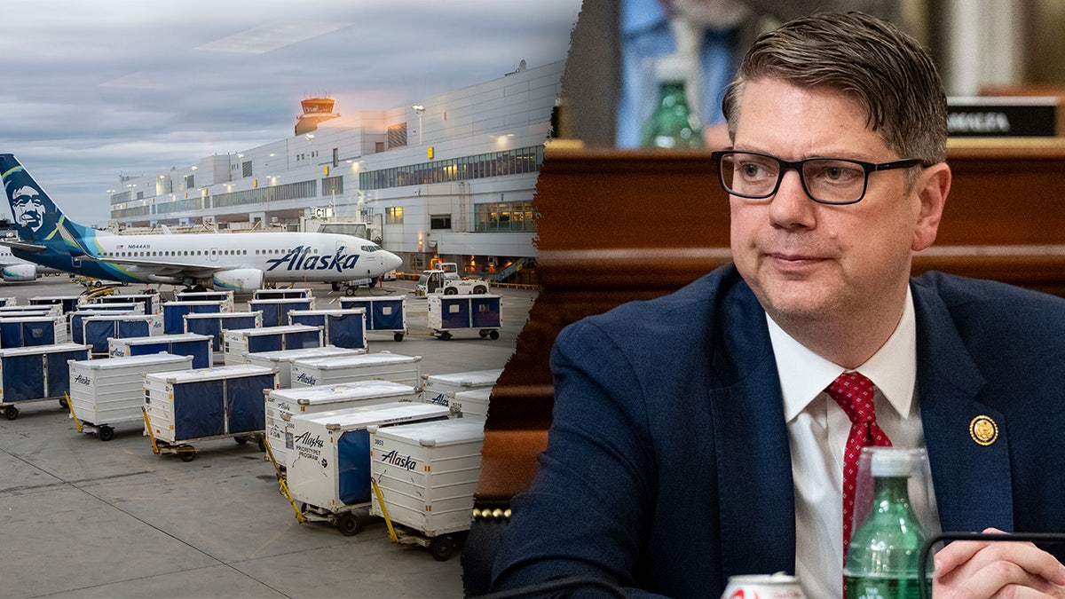 Congressman Nicholas Begich pictured alongside an Alaska Airlines plane