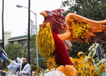 Sign on Rose Bowl Parade Float Demanding Answers on L.A. Wildfire Torn Down When It Reaches TV Feed