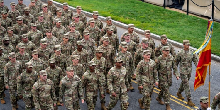A group of soldiers marching in Washington, DC.