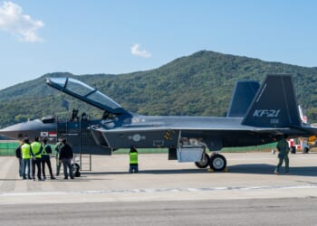 A KF-21 Boramae fighter on display.