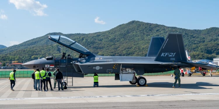 A KF-21 Boramae fighter on display.