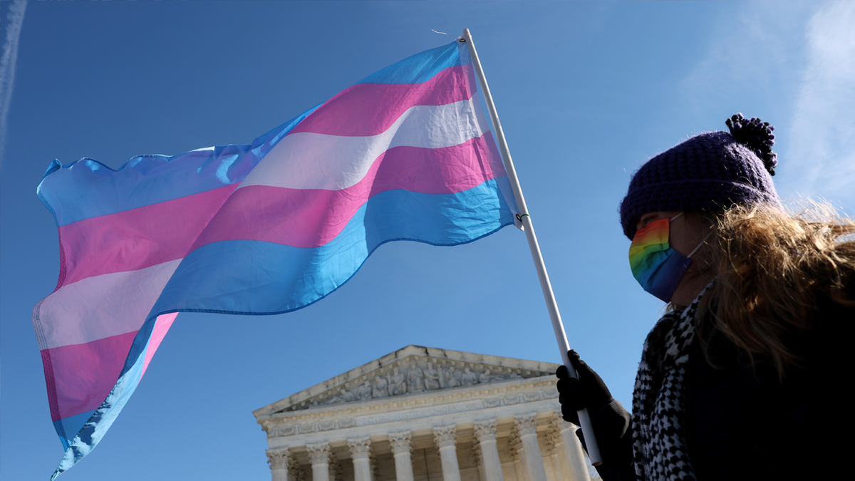 Activist carries transgender flag