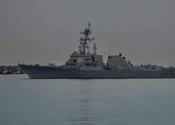 An Arleigh Burke-class destroyer at sea.