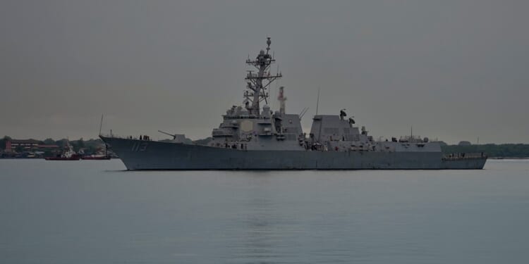 An Arleigh Burke-class destroyer at sea.