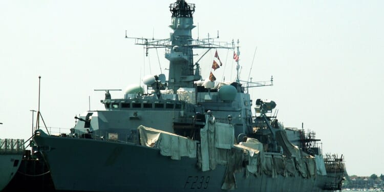 The HMS Richmond at a dock in Portsmouth, UK.