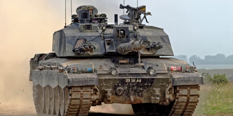 A Challenger 2 tank, driving.