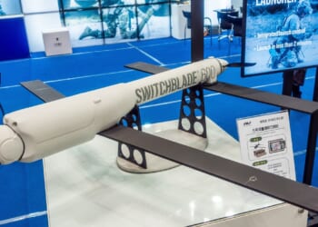 A Switchblade drone on display.