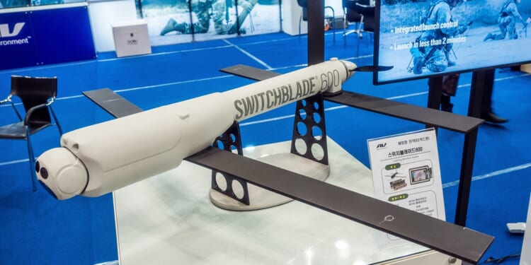 A Switchblade drone on display.
