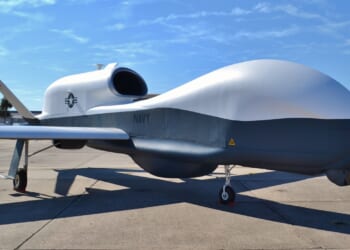 An MQ-4C Triton drone on the tarmac.