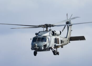 An MH-60R "Romeo" Seahawk helicopter in flight.
