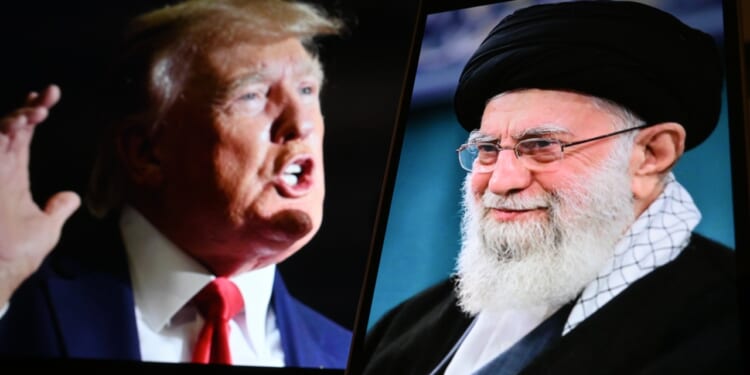 President Trump and Ayatollah Khamenei on screen together.