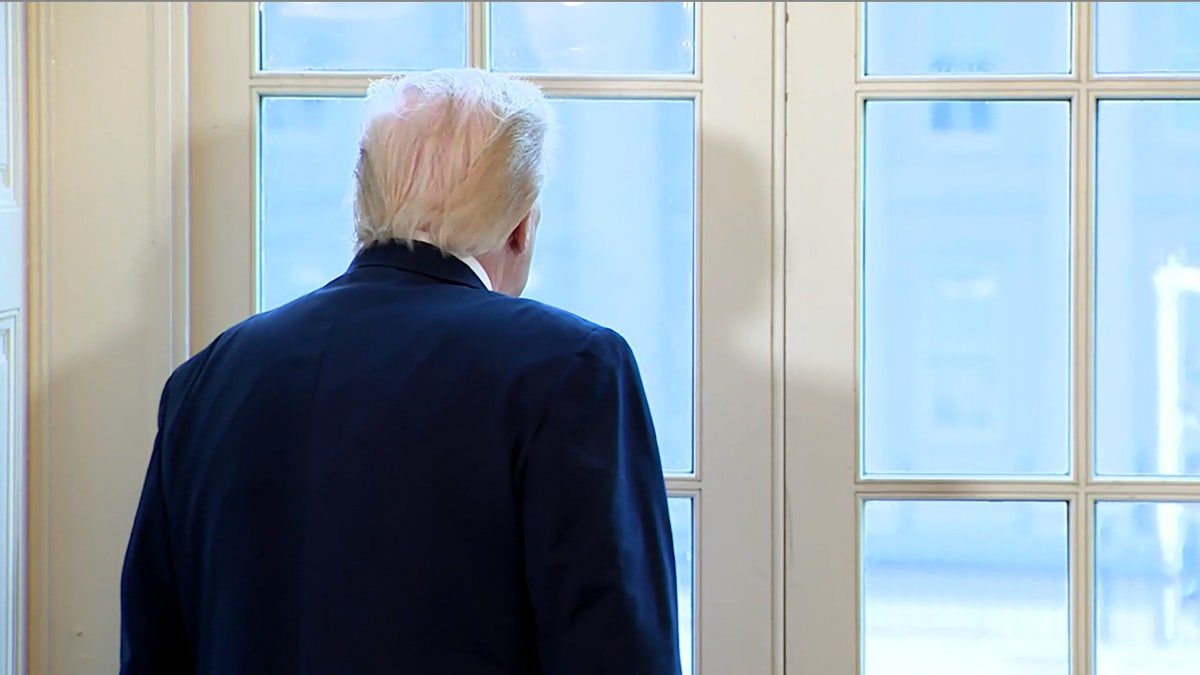 Trump looking out a window 