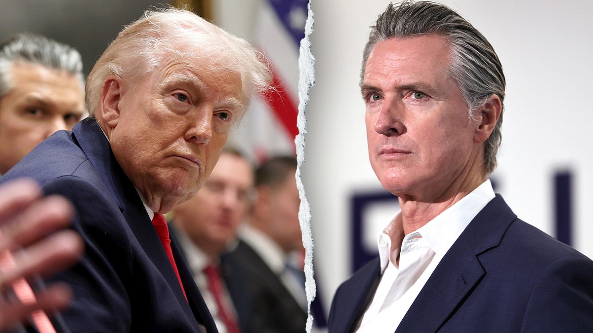 Trump and Newsom shown in a split image