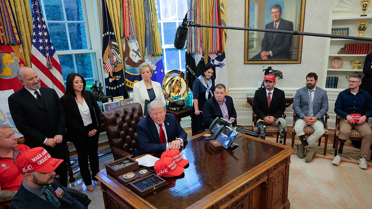 U.S. President Donald Trump speaks to the media