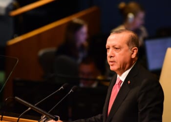 Recep Tayyip Erdogan giving a speech.