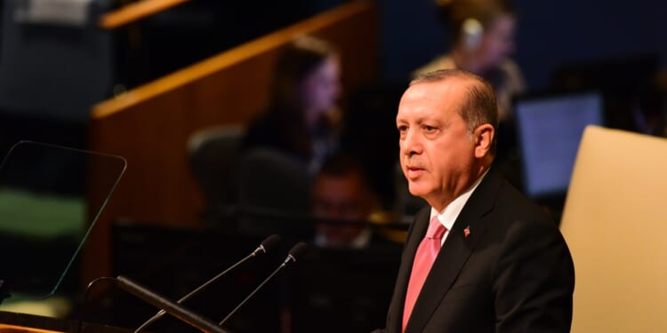 Recep Tayyip Erdogan giving a speech.