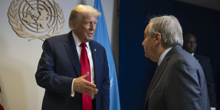 Trump meeting Antonio Guterres at the UN.