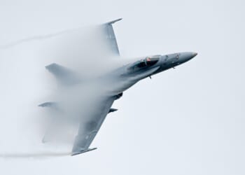 An F/A-18 Hornet in flight.