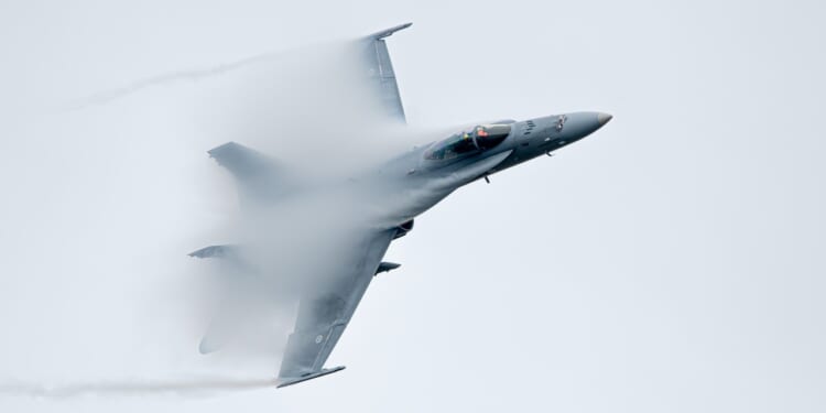 An F/A-18 Hornet in flight.