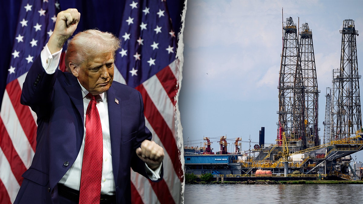 Trump next to a Venezuelan oil refinery