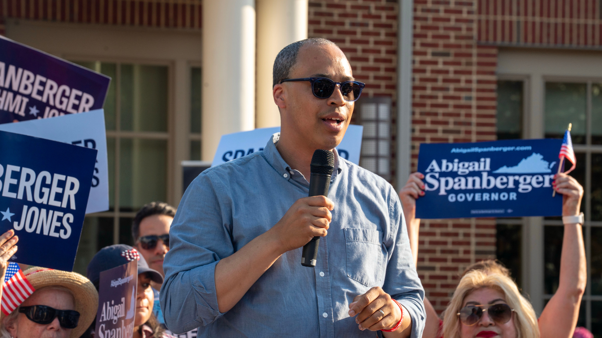 Jay Jones speaks during a campaign stop.