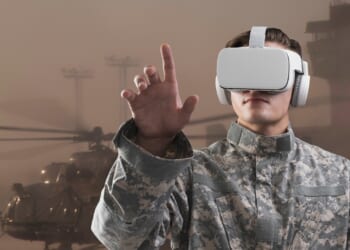 A soldier wearing a VR headset.