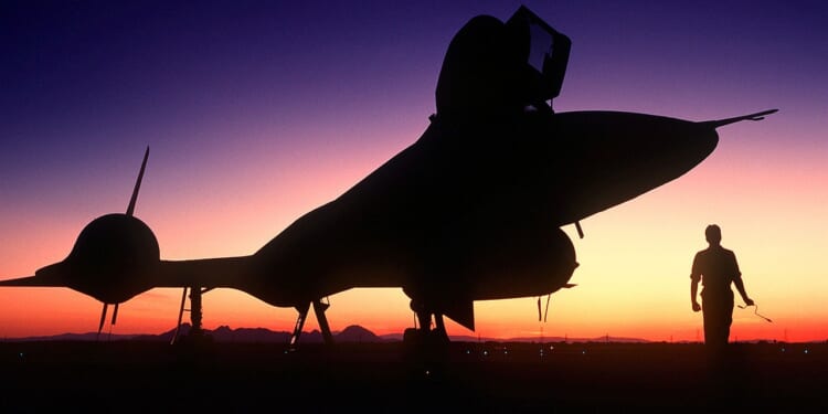 An SR-71 Blackbird seen at dusk.
