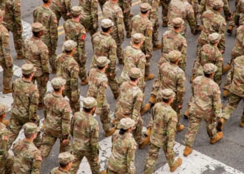 A group of US soldiers marching in Washington, DC.
