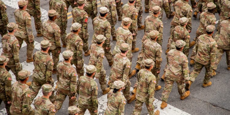 A group of US soldiers marching in Washington, DC.