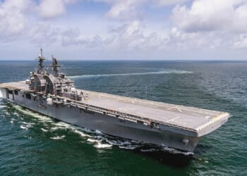 The USS Tripoli at sea.