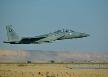 Saudi Arabian fighter jet takes off.