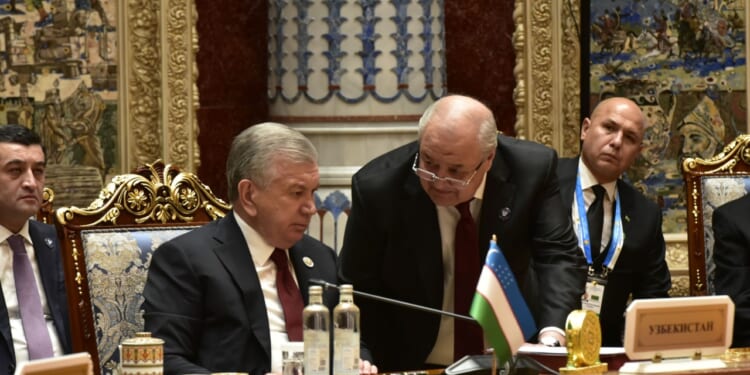 Uzbek president Shavkat Mirziyoyev attends conference in Dushanbe.