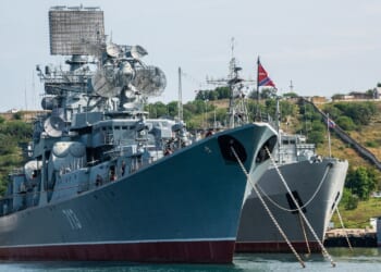 Several Russian warships docked in Sevastopol, on the Crimean Peninsula.