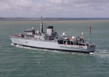 The HMS Middleton at sea.