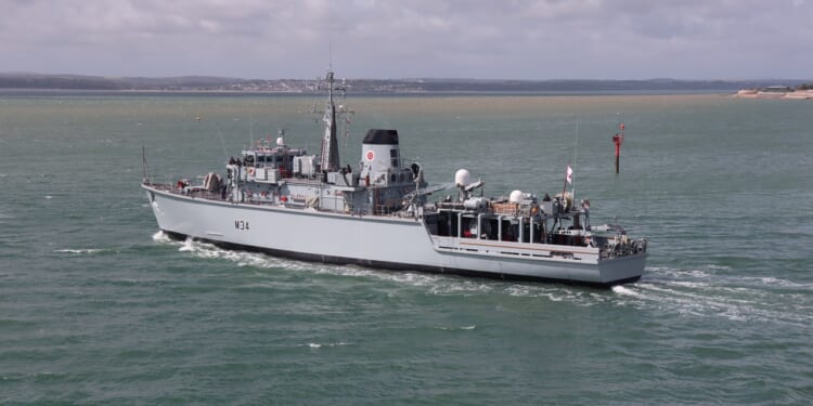 The HMS Middleton at sea.