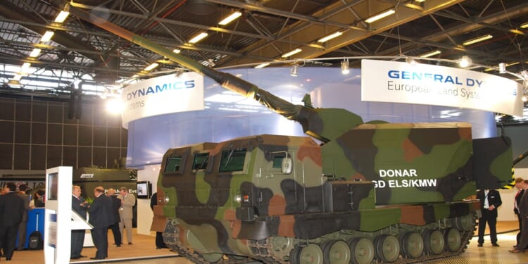 An 155mm artillery gun on display.