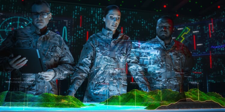 A group of soldiers during a military planning exercise.