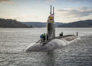The USS Connecticut submarine at sea.