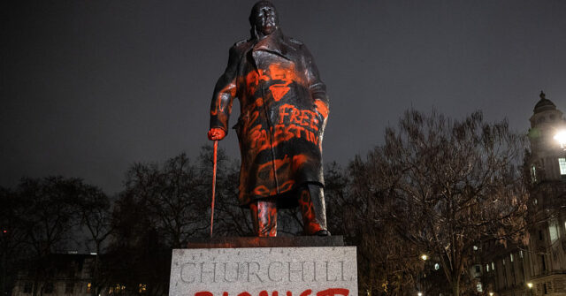 Palestine Activists Vandalise Churchill Statue