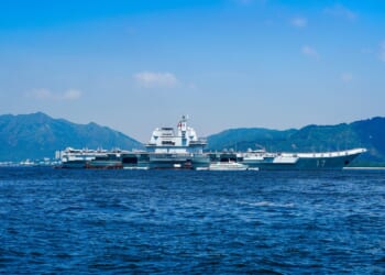 China's Shandong aircraft carrier sailing in Hong Kong.